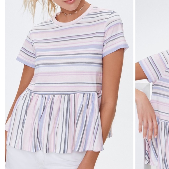 Forever 21 Striped Shirred Flounce Tee size S - Picture 1 of 5